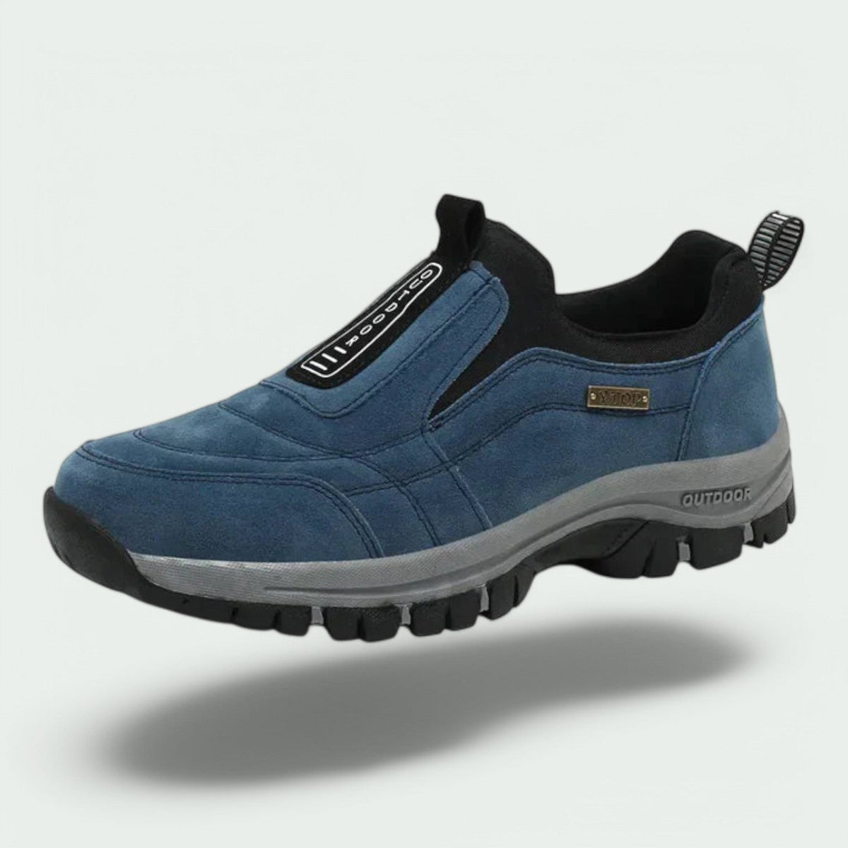 Blue slip-on lug-sole walking shoe