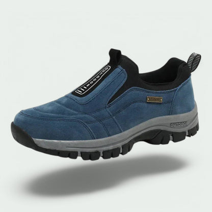 Blue slip-on lug-sole walking shoe