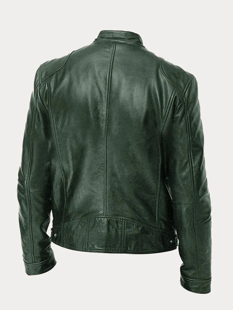 Back of the military green cafe racer jacket