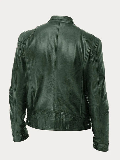 Back of the military green cafe racer jacket