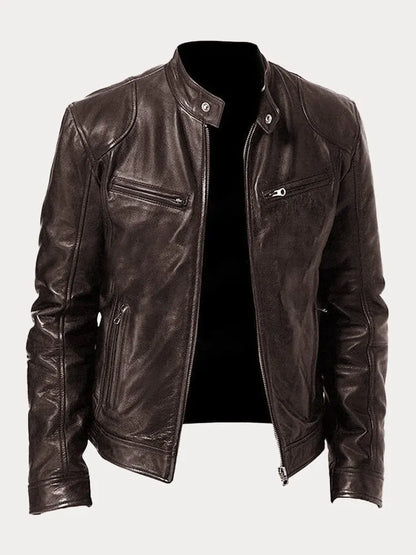 Brown stand-collar cafe racer jacket