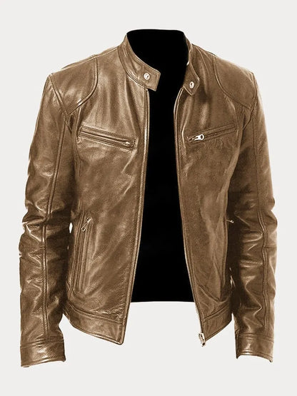 Khaki stand-collar cafe racer jacket