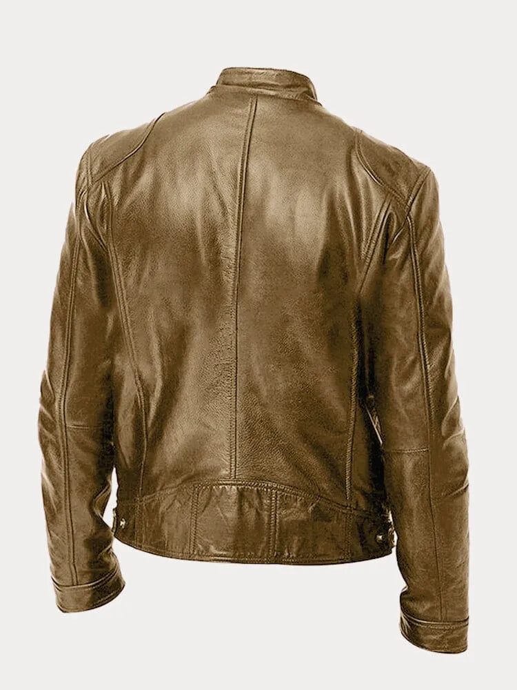 Back of the khaki cafe racer jacket