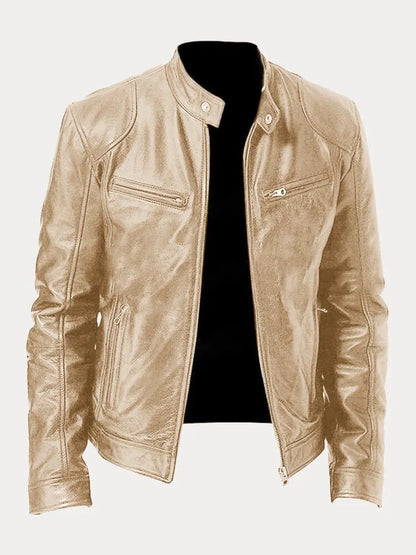 Gold stand-collar cafe racer jacket