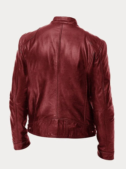 Back of the burgundy cafe racer jacket