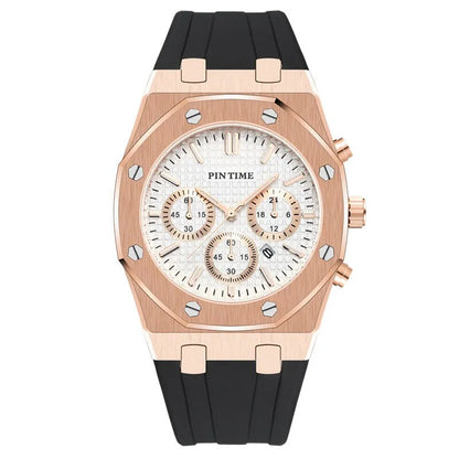 Rose gold octagonal rubber strap chronograph watch