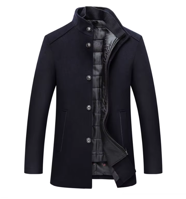 Navy blue layered stand-collar coat