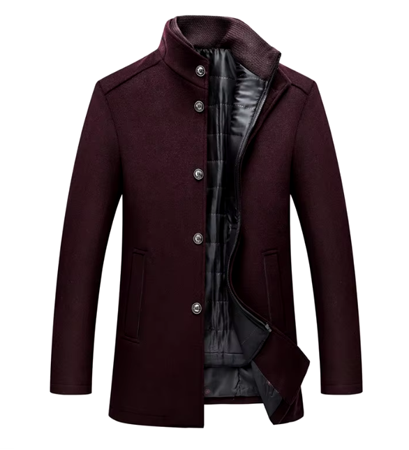 Burgundy layered stand-collar coat