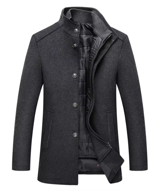 Gray layered stand-collar coat