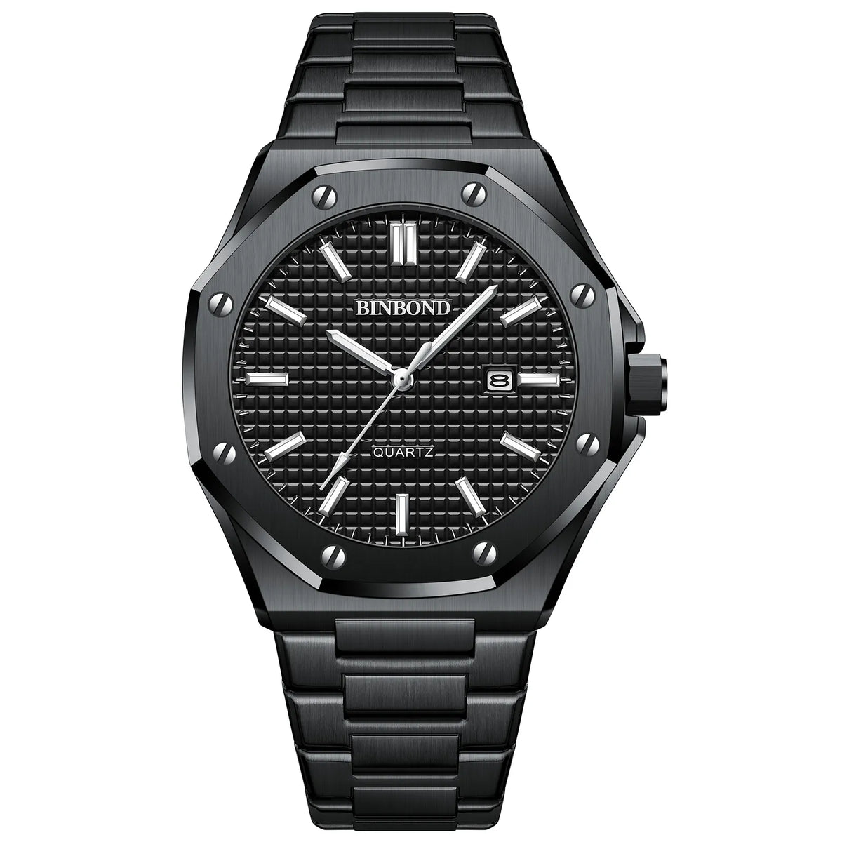 All-black octagonal bezel bracelet watch