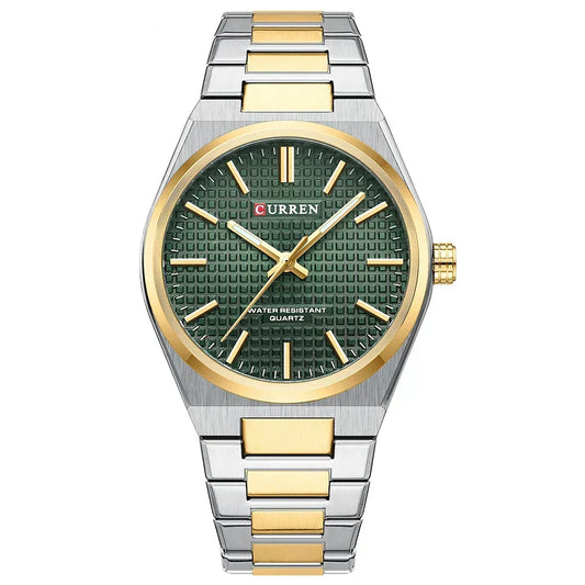 Two-tone textured dial bracelet watch with green dial