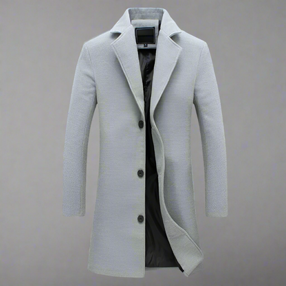 Light gray notch-lapel long overcoat