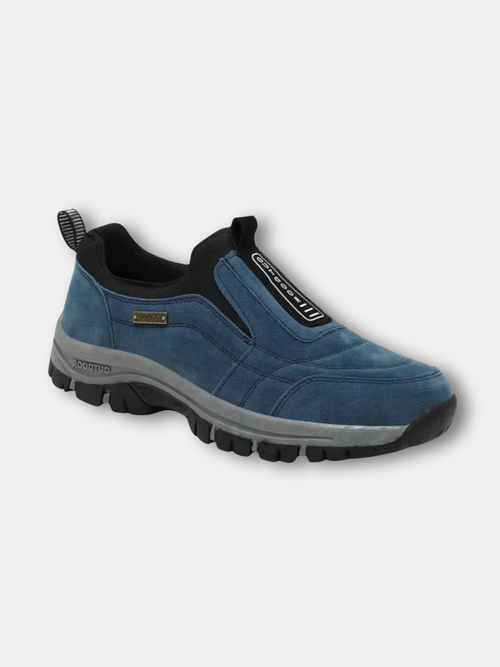 Blue slip-on lug-sole walking shoe