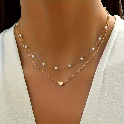 Collana Doppia Con Perle E Ciondolo A Cuore