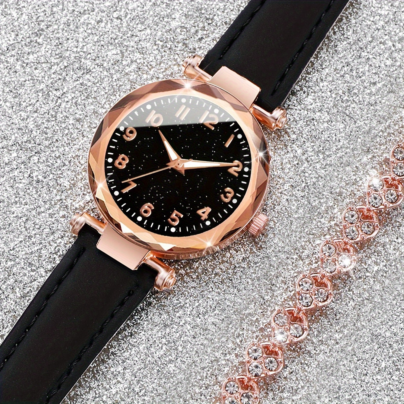 Set de Elegancia Casual - Reloj de Cuarzo con Correa de Cuero Sintético y Pulsera