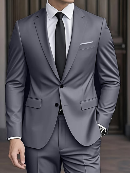 Gray slim fit suit jacket and trousers, front view
