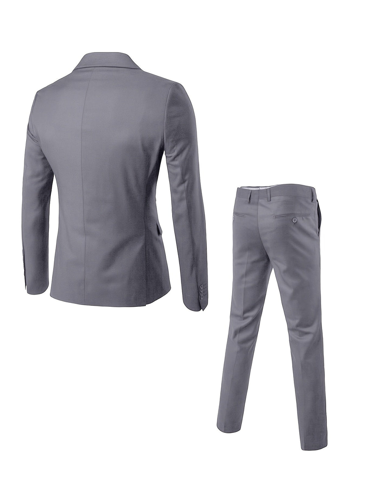 Back of the gray suit jacket and trousers