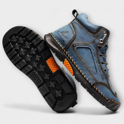 Lug sole of the blue ankle boots