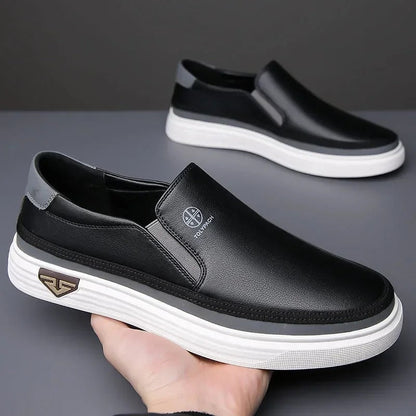 Pair of black contrast-stripe slip-on sneakers