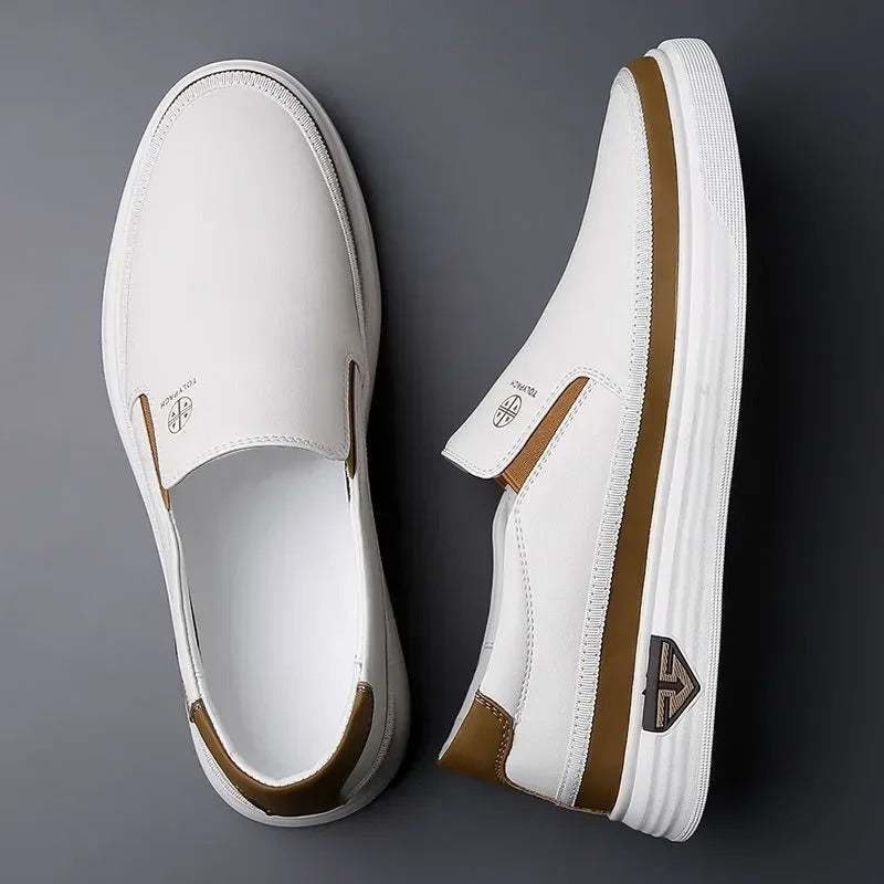 Pair of white contrast-stripe slip-on sneakers