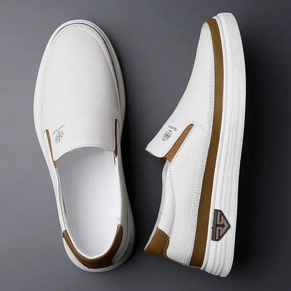 Pair of white contrast-stripe slip-on sneakers