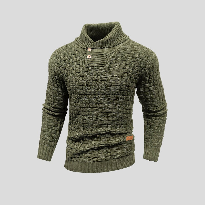Olive green basketweave shawl collar sweater