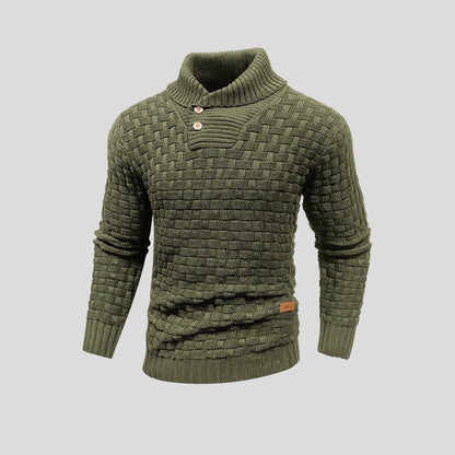 Olive green basketweave shawl collar sweater