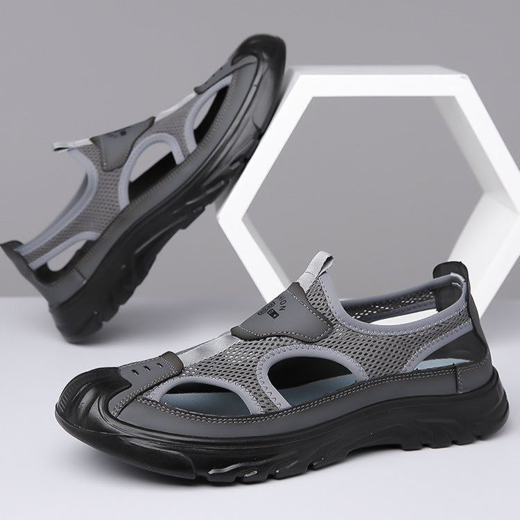 Gray closed-toe mesh hiking sandals