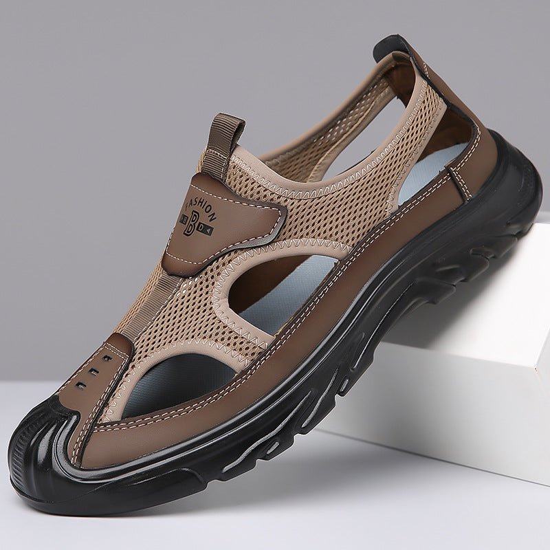 Brown closed-toe mesh hiking sandal