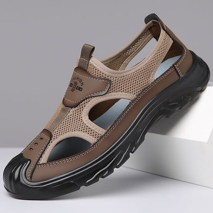 Brown closed-toe mesh hiking sandal
