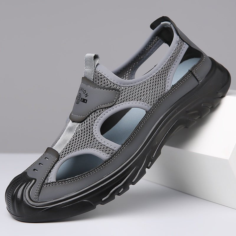 Gray closed-toe mesh hiking sandal