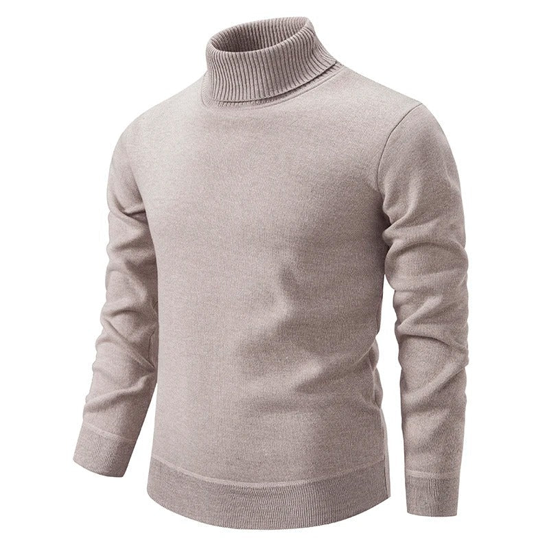 Beige fine-knit turtleneck sweater