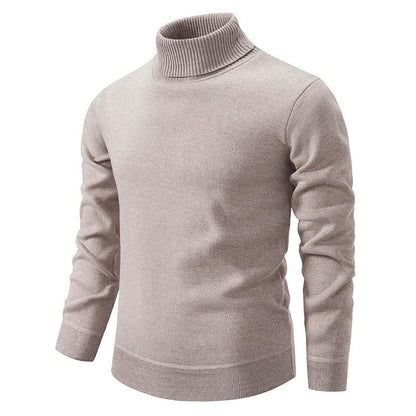 Beige fine-knit turtleneck sweater