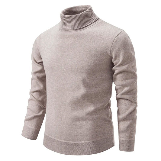 Beige fine-knit turtleneck sweater