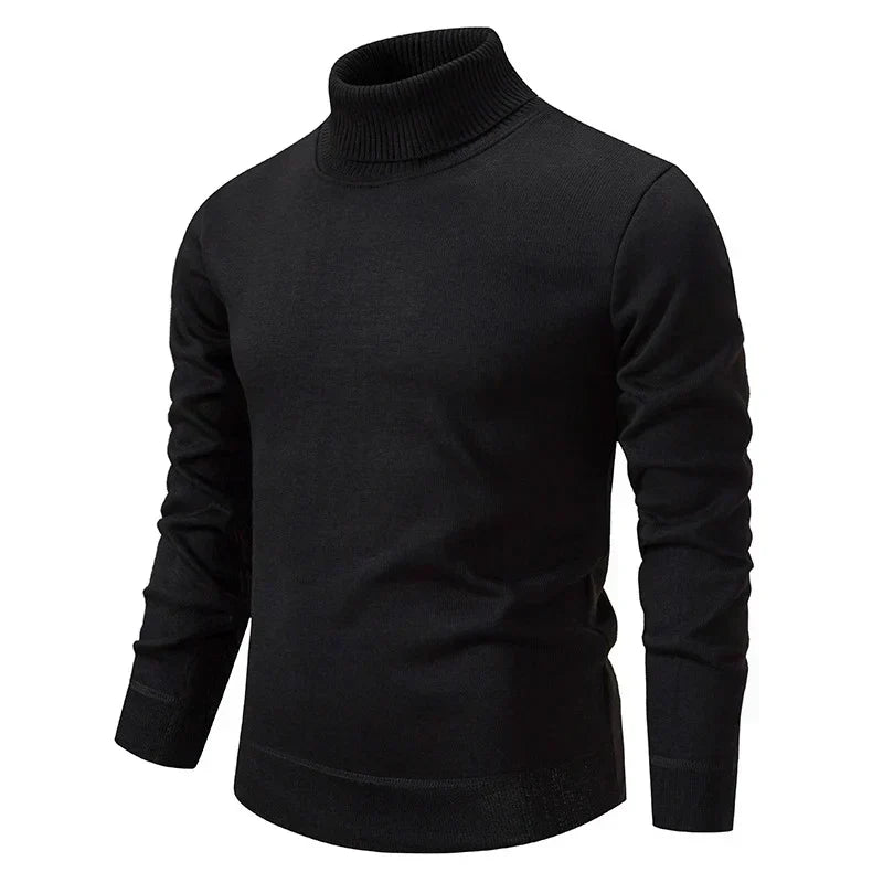 Black fine-knit turtleneck sweater
