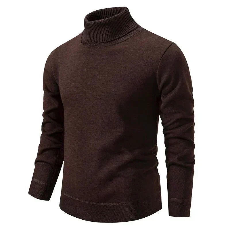 Brown fine-knit turtleneck sweater