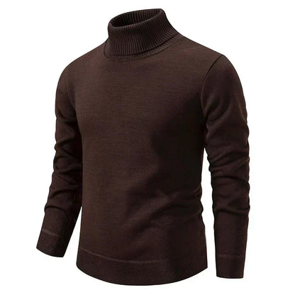 Brown fine-knit turtleneck sweater