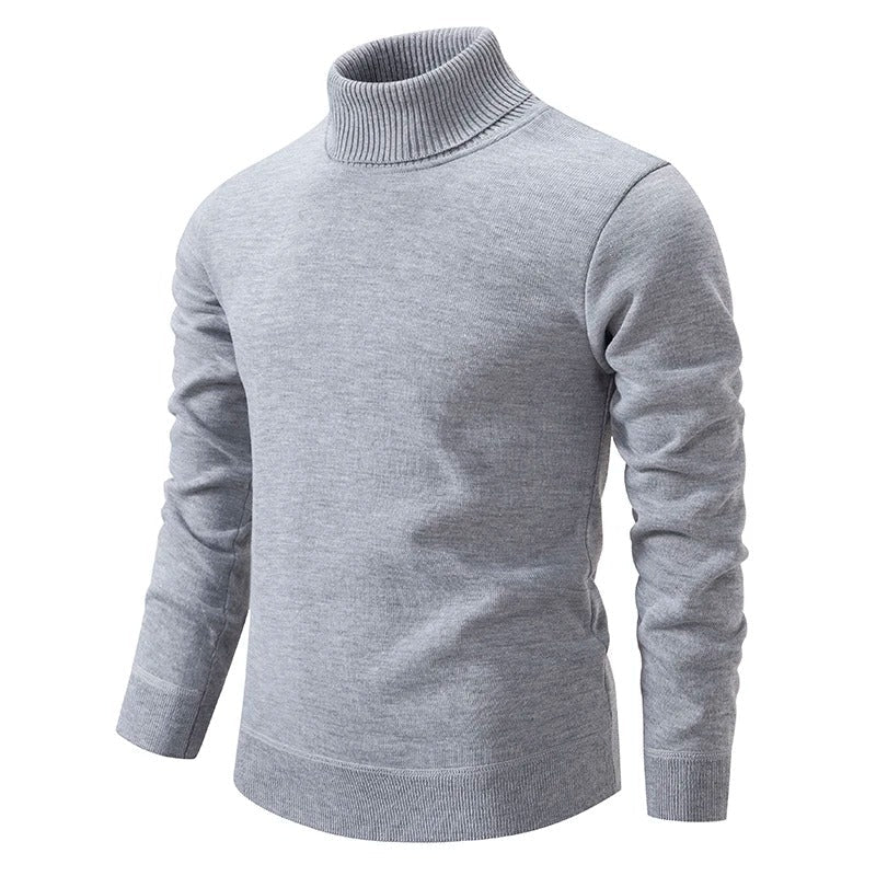 Gray fine-knit turtleneck sweater