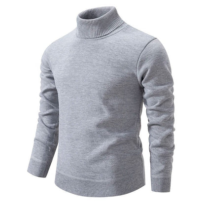 Gray fine-knit turtleneck sweater